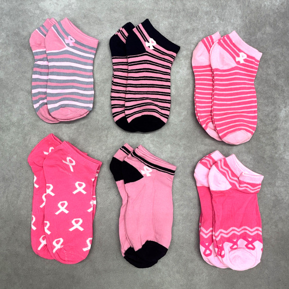 NWOT 12 Pairs Women's Ankle Socks Pink Breast Cancer Awareness Various Patterns - Picture 1 of 7